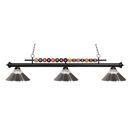 Z-LITE Shark 3 Light Billiard Light, Matte Black & Clear Ribbed 170MB-RBN